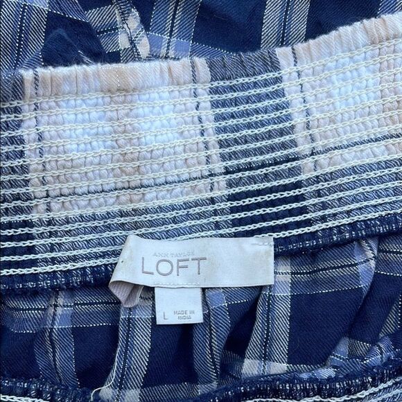 LOFT Blue and White Checkered Off-Shoulder Bell Sleeves 3/4 super cute Large - Picture 4 of 5